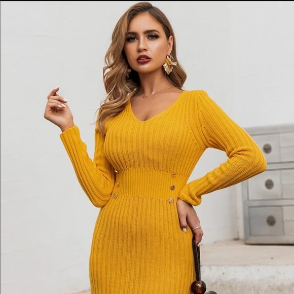 Glamaker Button Detail Bodycon Sweater Dress - Picture 1 of 4